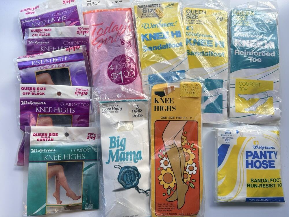 NOS Pantyhose Stockings Knee-highs Nude Black White 70's 80's Variety Queen